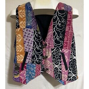 Kosi Bali Collection Vest Boho, Festival, Bright Colorful  Patchwork Pockets Q